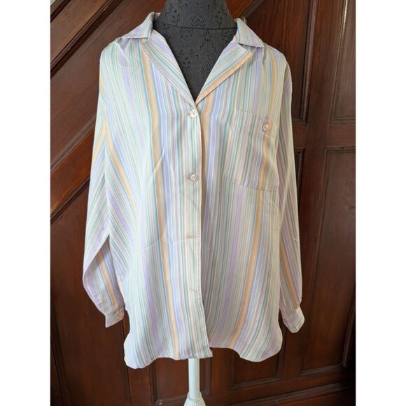 Ample Annie Striped Button-Up Shirt L Multicolor Cotton/Polyester - Picture 1 of 6